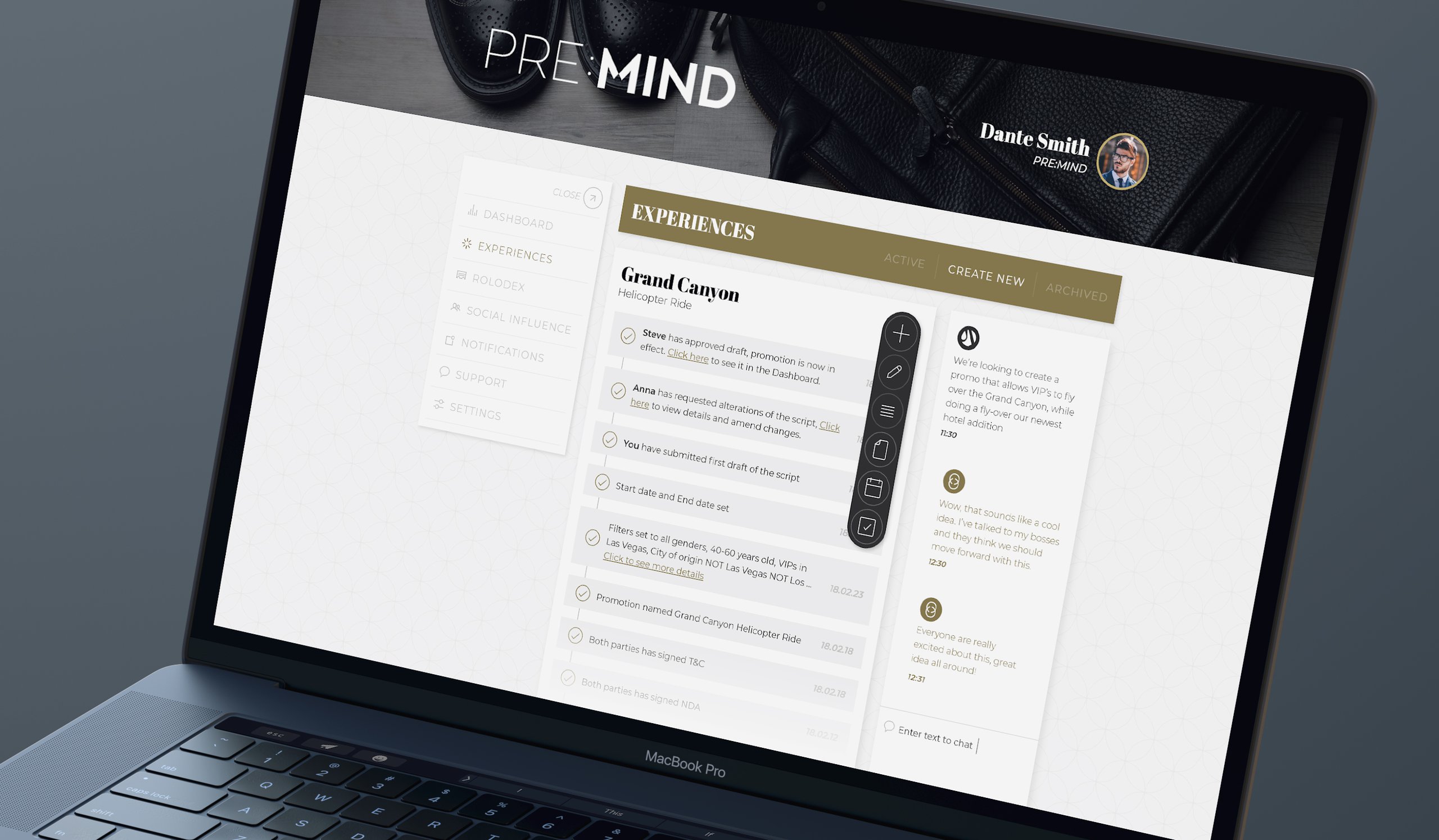 Dashboard, experiences